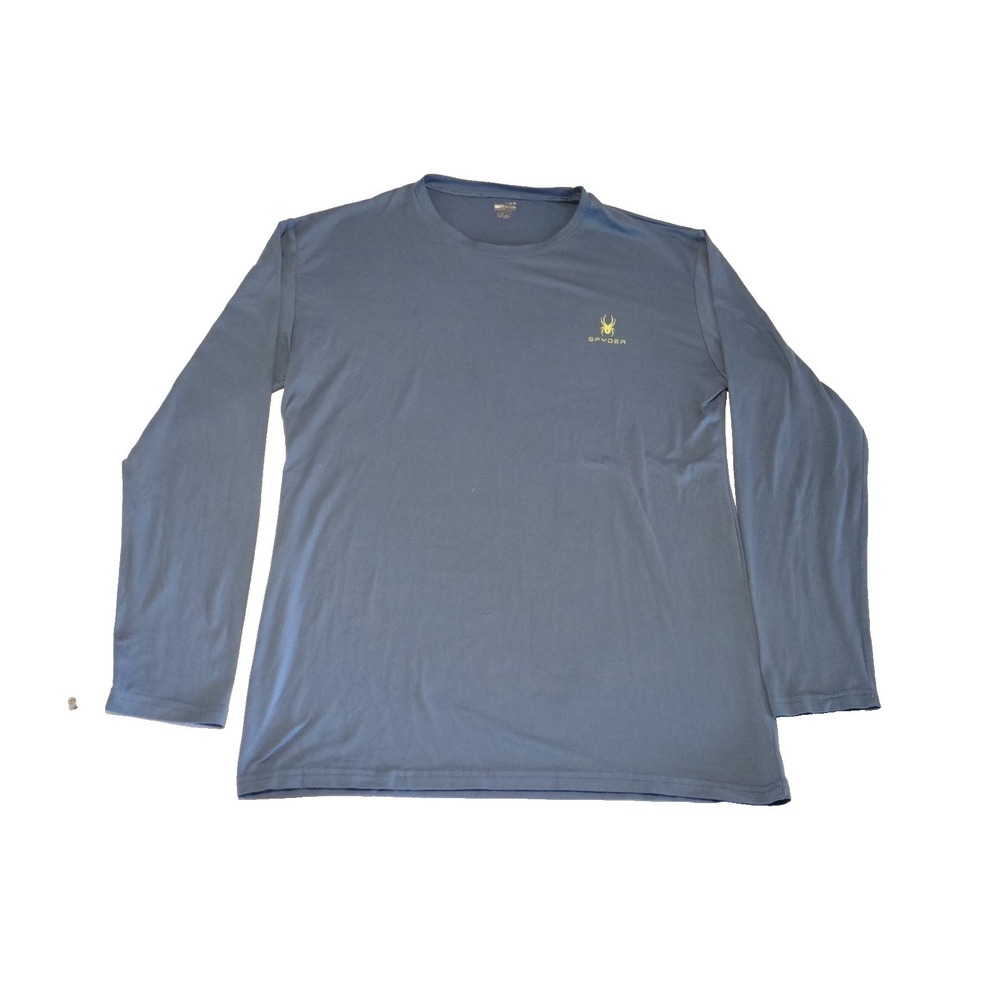 Spyder Mens Large Long Sleeve Performance Shirt Slate Blue Lime Yellow Logo